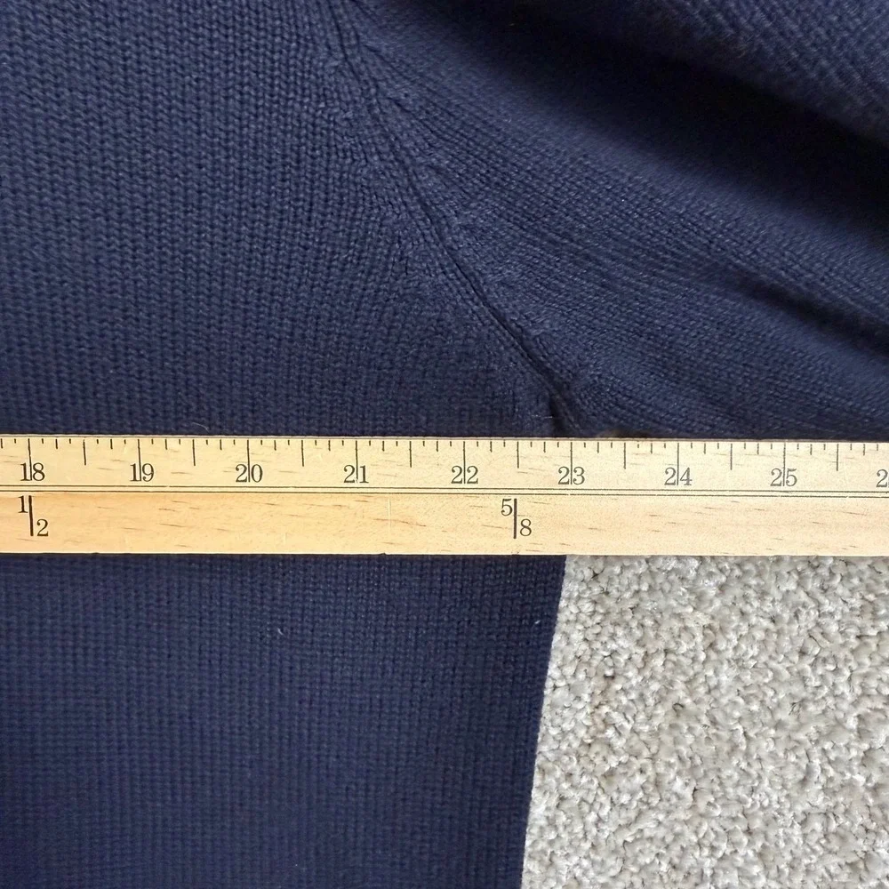 Reiss Mens XL Navy Blue Cotton Lambswool Cashmere Turtleneck Elbow Patch Sweater